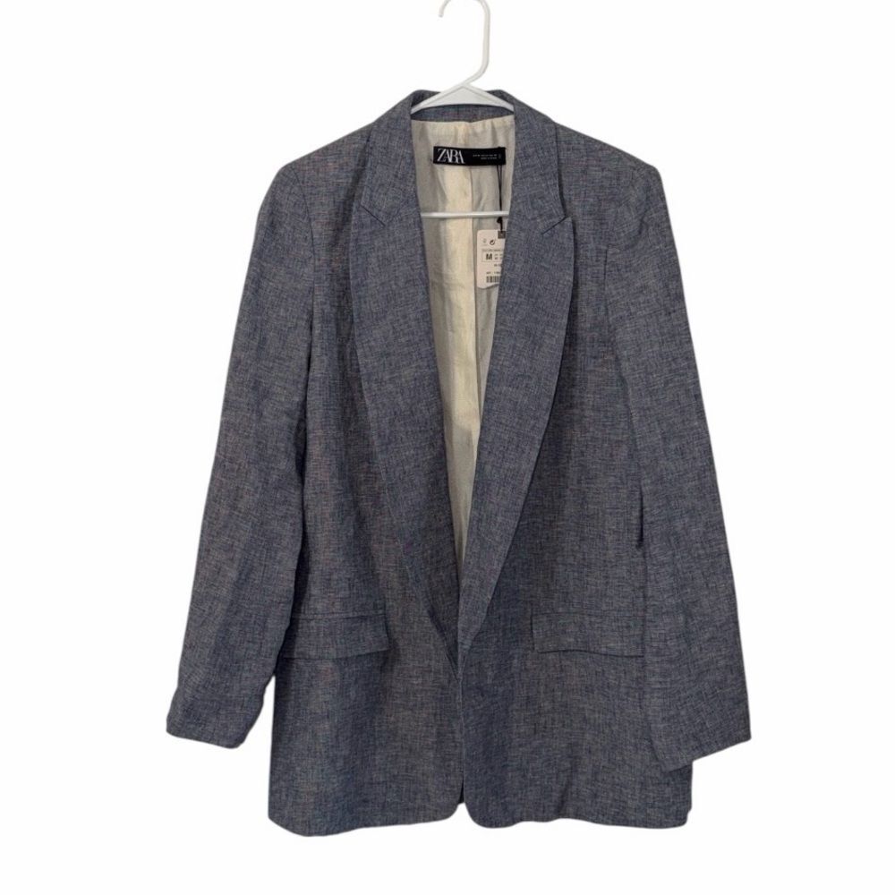 Zara Linen  Blend Open Front Lined Blazer(Size Medium)